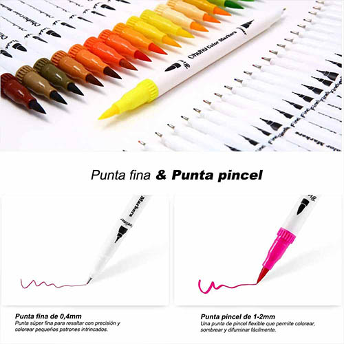 Ohuhu 36 Plumones acuarelables -brush pens- con doble punta